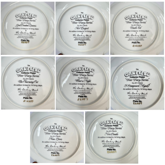 Set of 8 Garfield Collector Plates Dear Diary Series Jim Davis Lot Danbury Mint - Picture 3 of 7